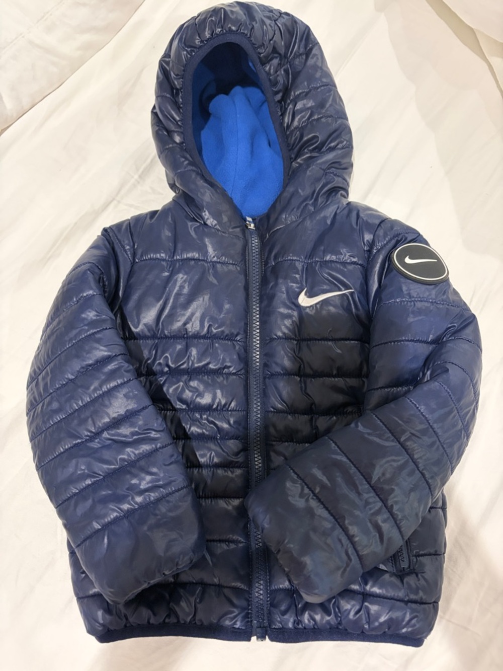 Nike Kids Navy Blue Hooded Puffer Jacket